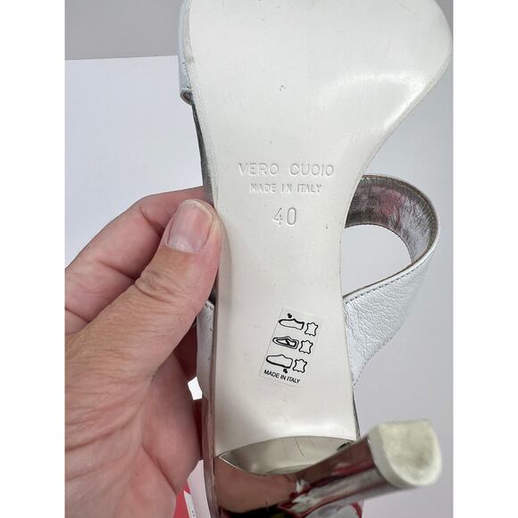 Romanelli Collezioni Size 9.5 Strap White Sandal w/Silver Heel Rhinestone Buckle - Picture 11 of 12